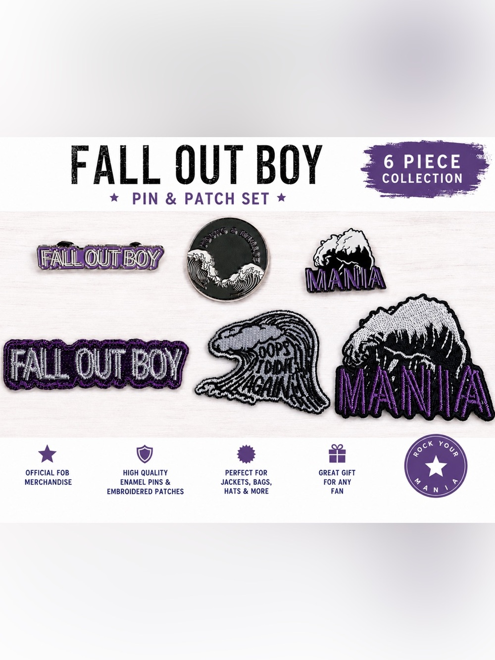 Fall Out Boy Official Merchandise MANIA - 3 Pin & 3 Patch Set